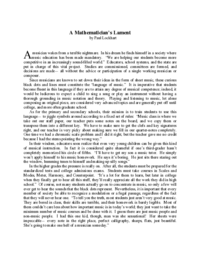 A Mathematician's Lament - Paul Lockhart